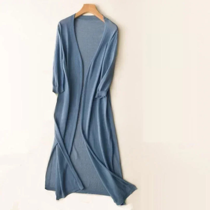 Miriam | Women's Open Front Long Sleeve Cardigan - Light Grey - Image 2