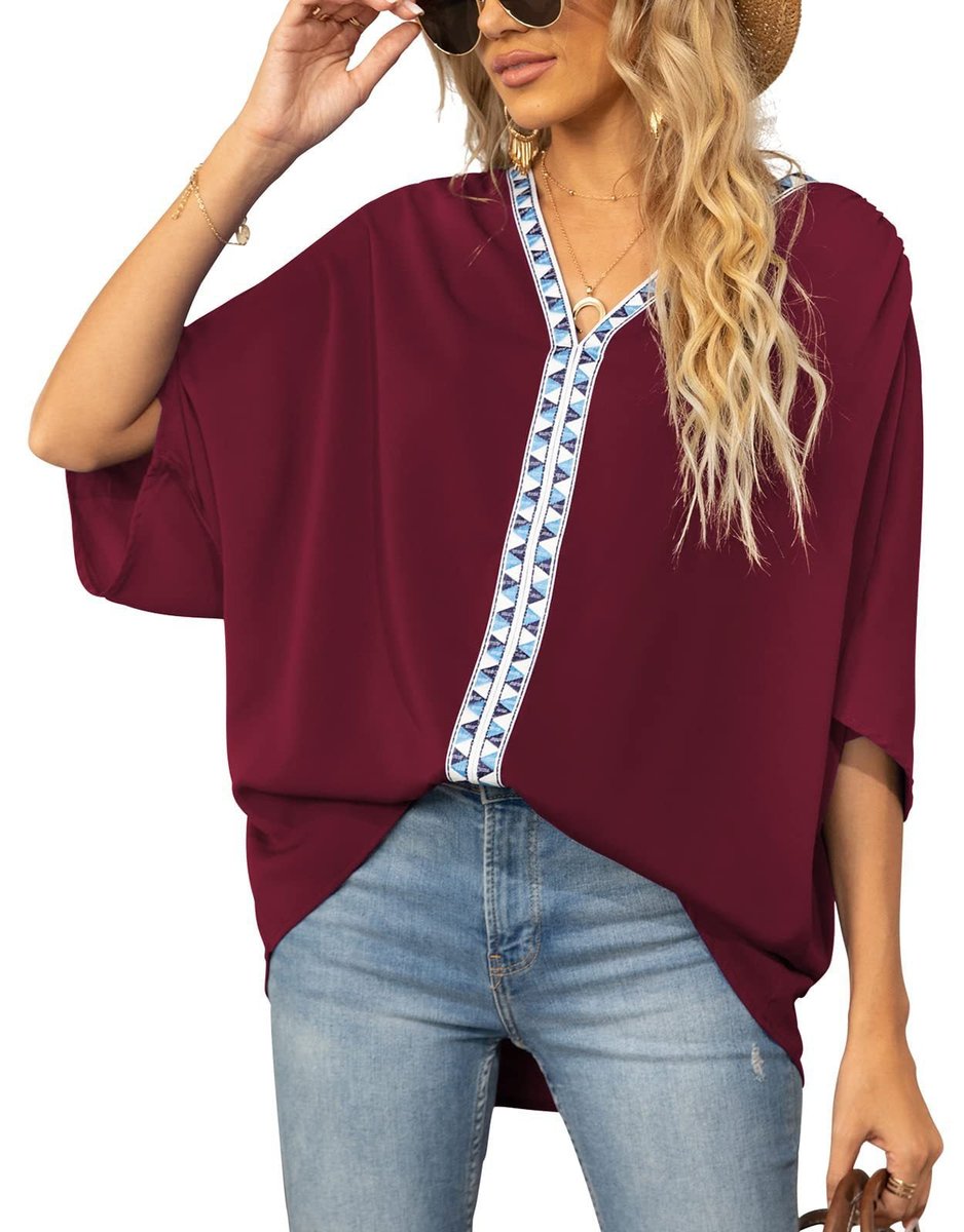 Nadia | Women's Boho Embroidered Oversized V-Neck Tunic - White - Image 10