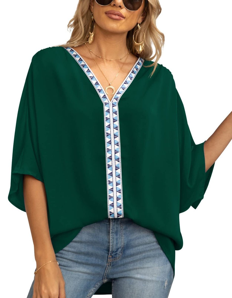 Nadia | Women's Boho Embroidered Oversized V-Neck Tunic - White - Image 11
