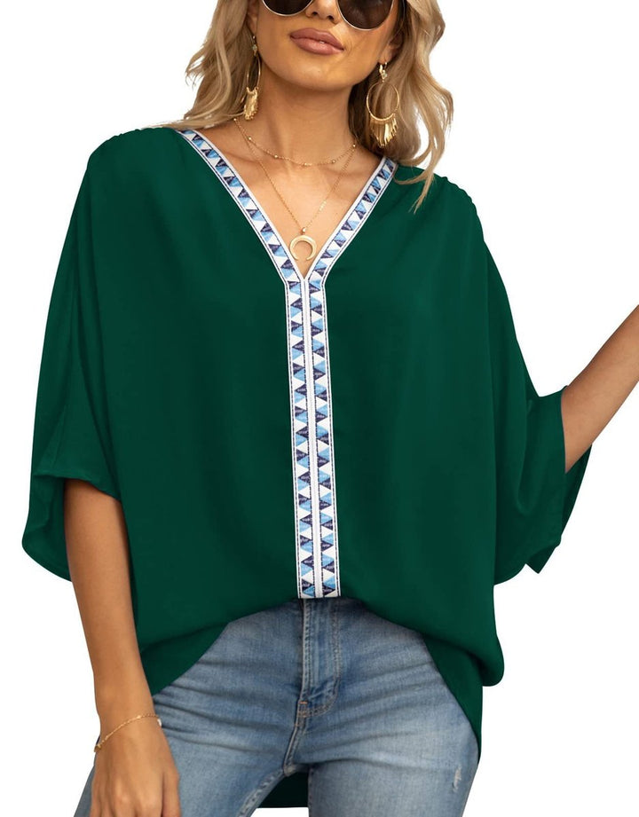 Nadia | Women's Boho Embroidered Oversized V-Neck Tunic - White - Image 11