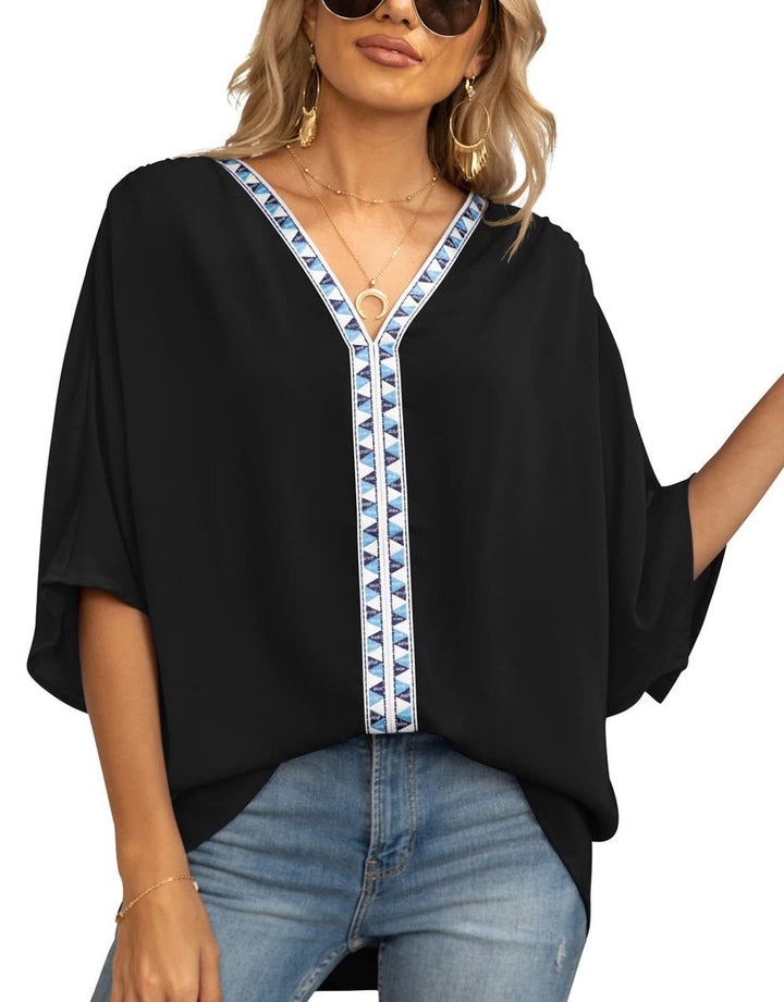 Nadia | Women's Boho Embroidered Oversized V-Neck Tunic - White - Image 3