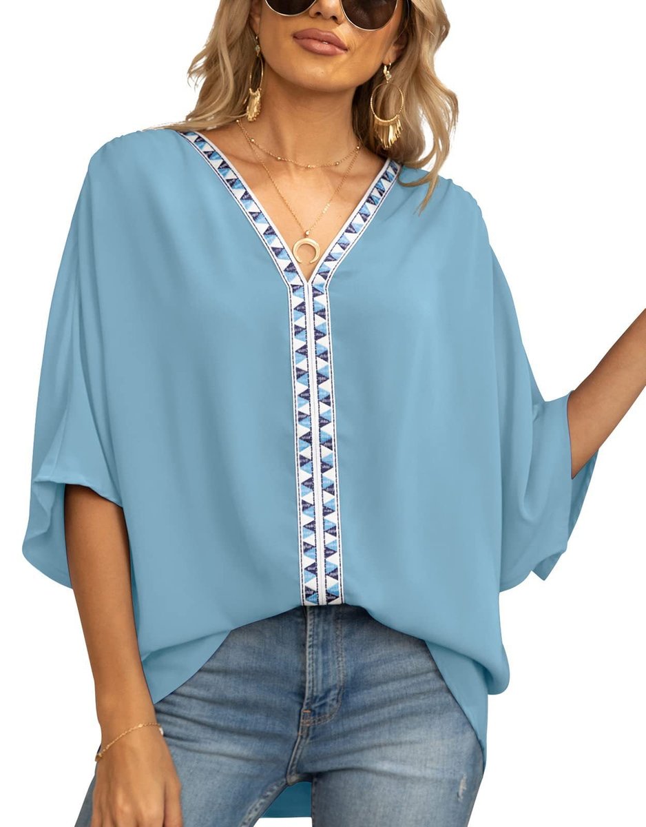 Nadia | Women's Boho Embroidered Oversized V-Neck Tunic - White - Image 7