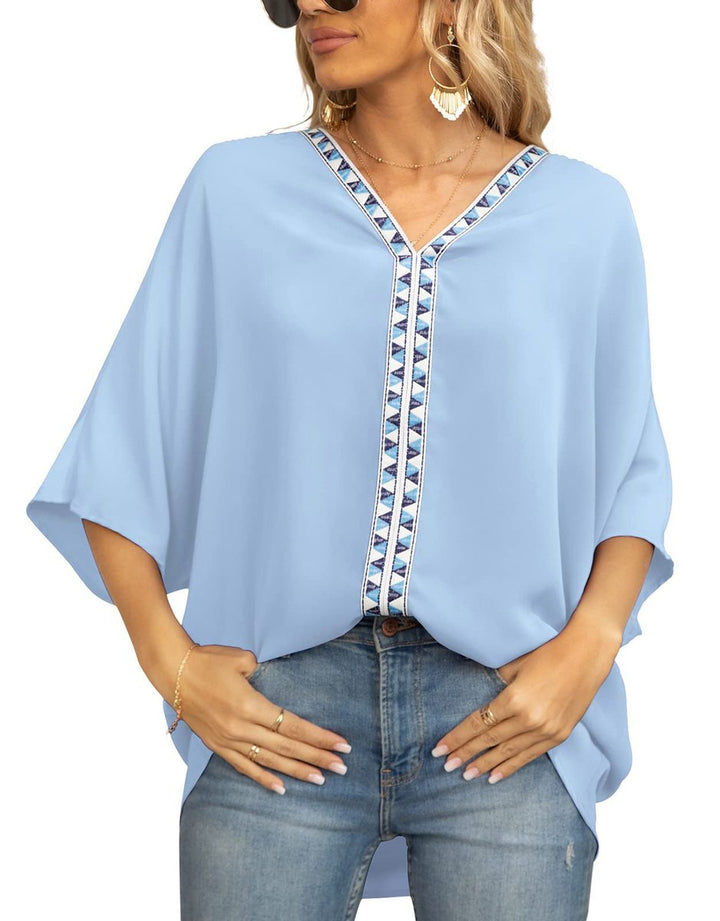 Nadia | Women's Boho Embroidered Oversized V-Neck Tunic - White - Image 9