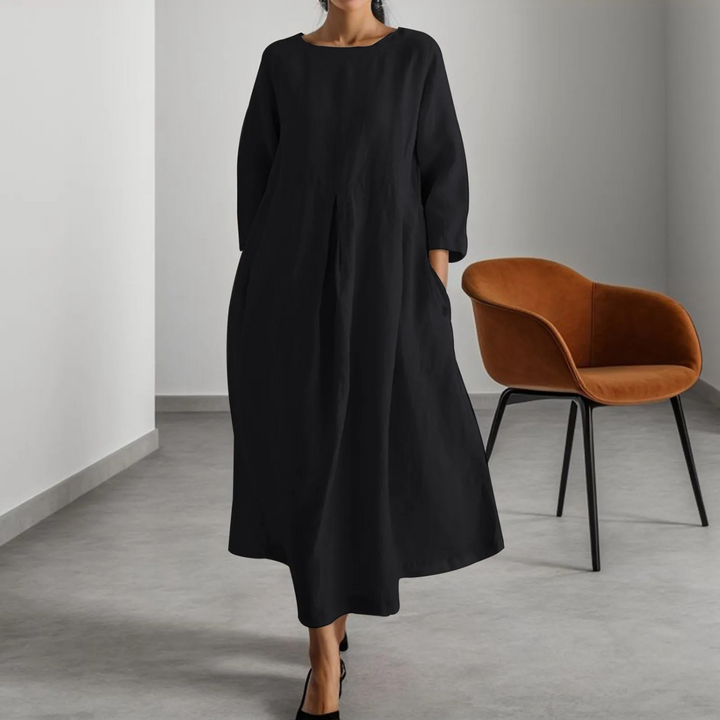 Nadira | Women's Round Neck 3/4 Sleeve Maxi Dress - Black - Image 1