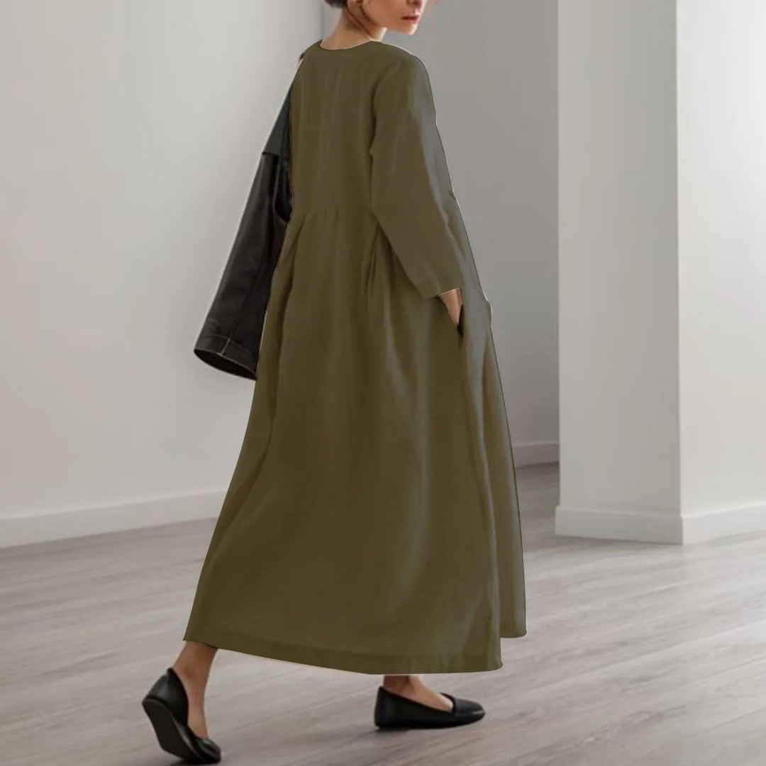 Nadira | Women's Round Neck 3/4 Sleeve Maxi Dress - Black - Image 2