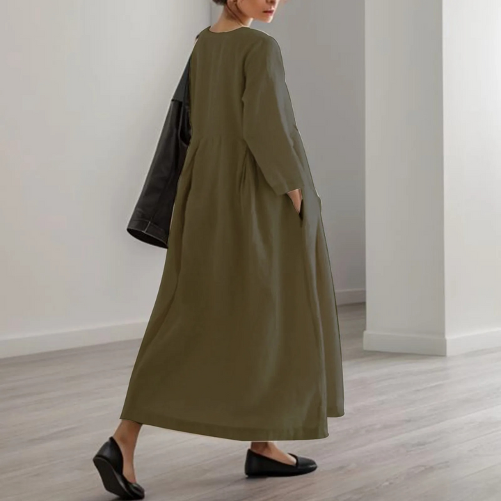 Nadira | Women's Round Neck 3/4 Sleeve Maxi Dress - Black - Image 2