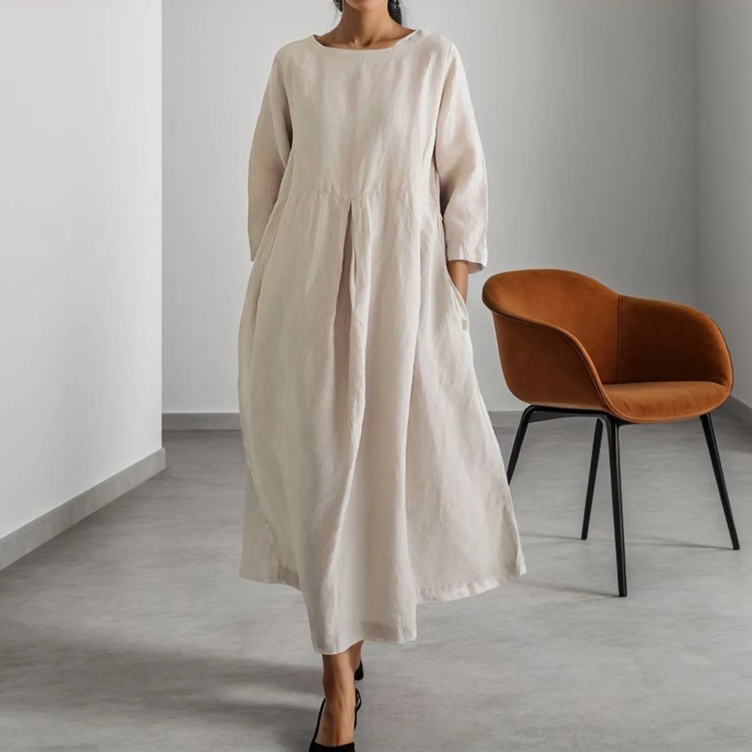 Nadira | Women's Round Neck 3/4 Sleeve Maxi Dress - Black - Image 3