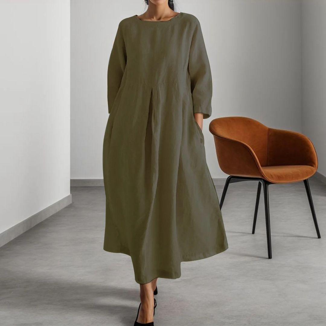 Nadira | Women's Round Neck 3/4 Sleeve Maxi Dress - Black - Image 4