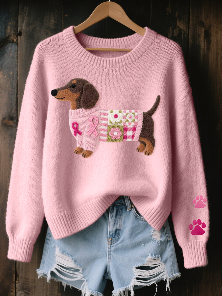 Naoni | Women's Dachshund Graphic Knit Sweater - Pink - Image 1
