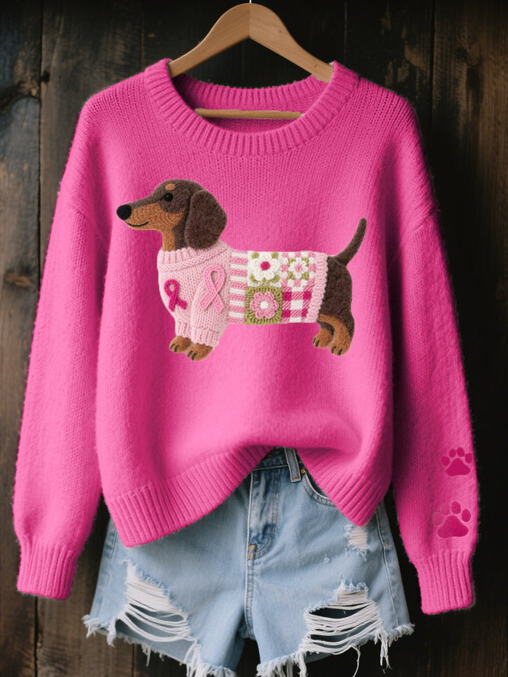Naoni | Women's Dachshund Graphic Knit Sweater - Pink - Image 2