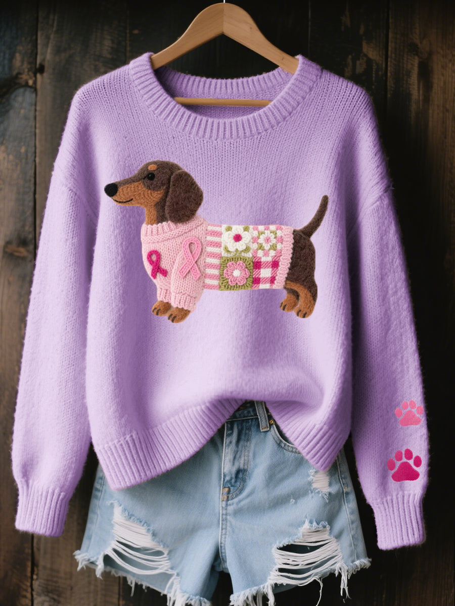 Naoni | Women's Dachshund Graphic Knit Sweater - Pink - Image 4