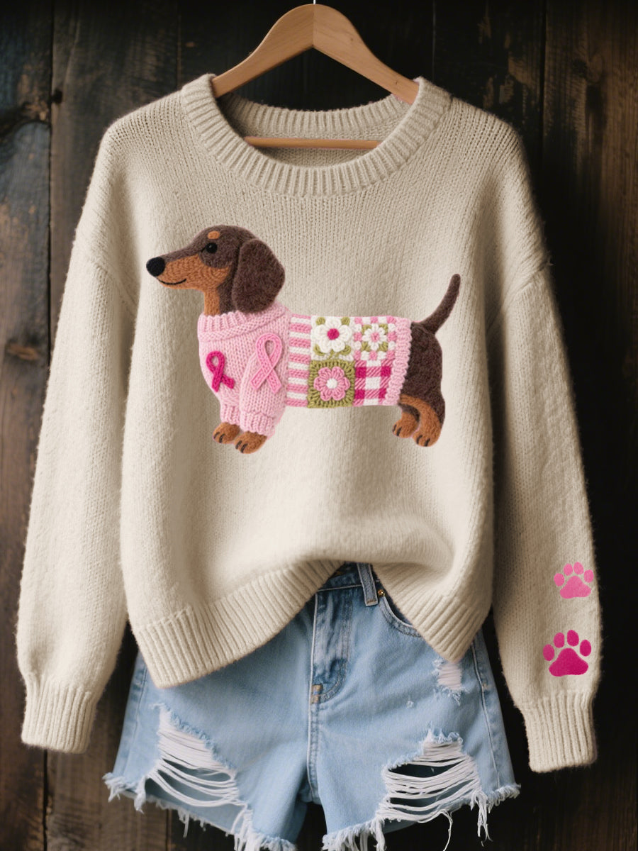 Naoni | Women's Dachshund Graphic Knit Sweater - Pink - Image 5