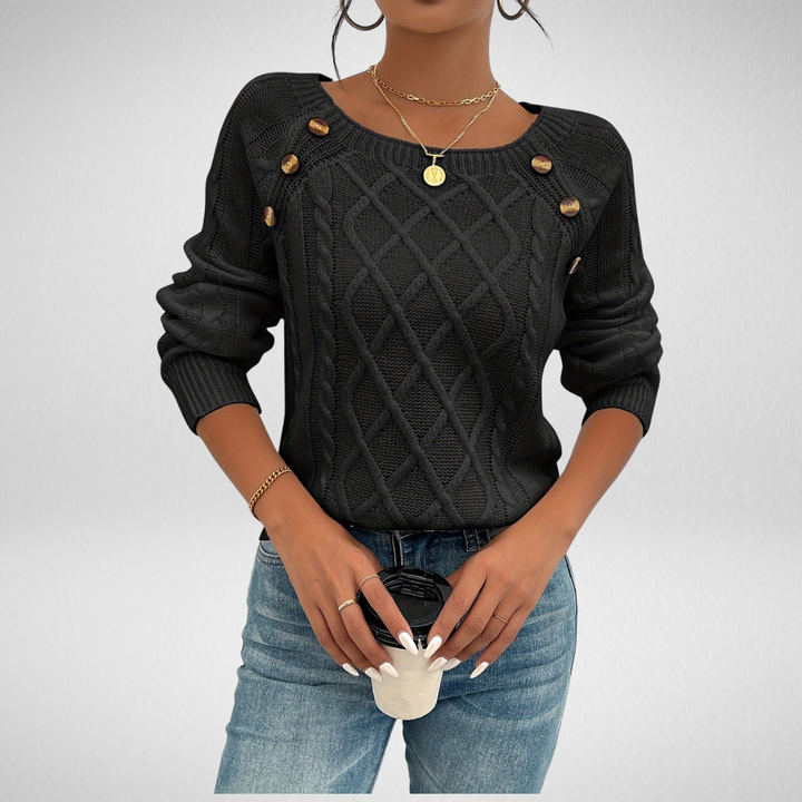 Odaline | Women's Cable Knit Pullover Sweater - Black - Image 1