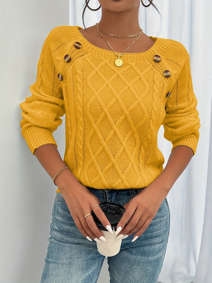 Odaline | Women's Cable Knit Pullover Sweater - Black - Image 6