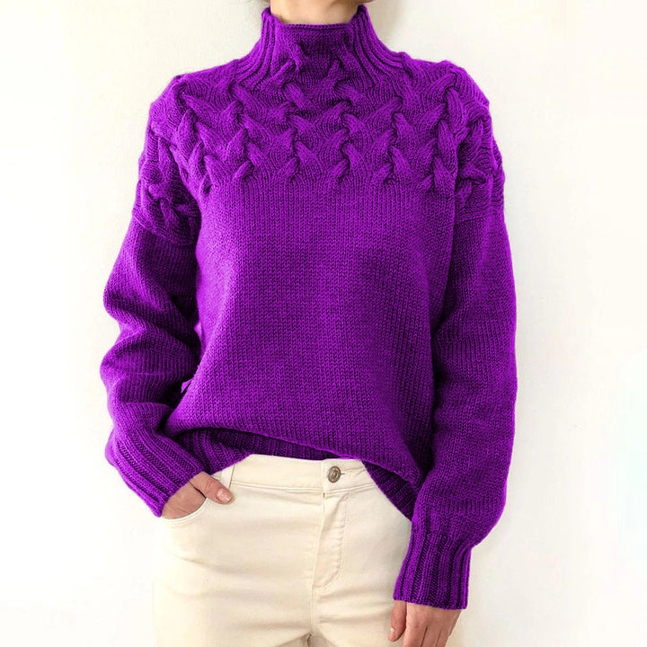 Arvelle | Women's Cable Knit Turtleneck Sweater - Blue - Image 13