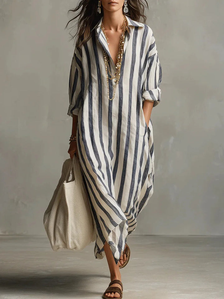 Paloma | Women's Striped Long Sleeve Shirt Dress - Striped - Image 1