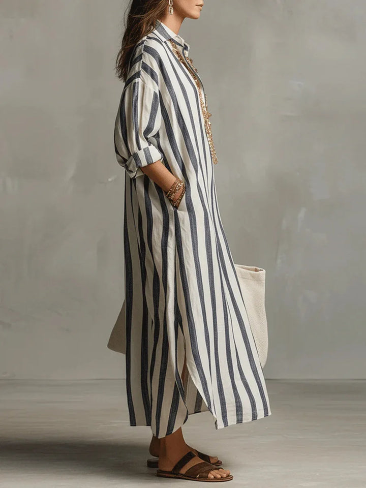 Paloma | Women's Striped Long Sleeve Shirt Dress - Striped - Image 2