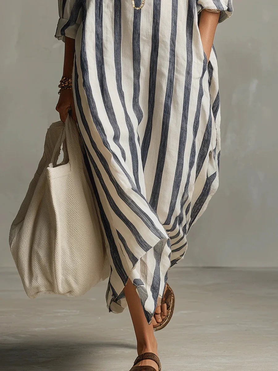 Paloma | Women's Striped Long Sleeve Shirt Dress - Striped - Image 4