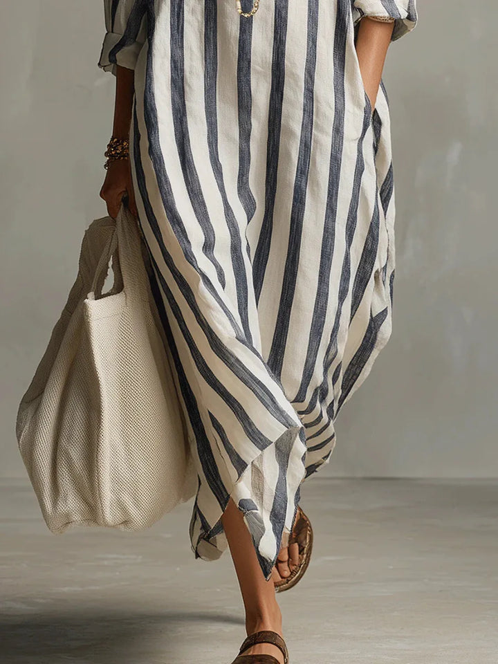 Paloma | Women's Striped Long Sleeve Shirt Dress - Striped - Image 4