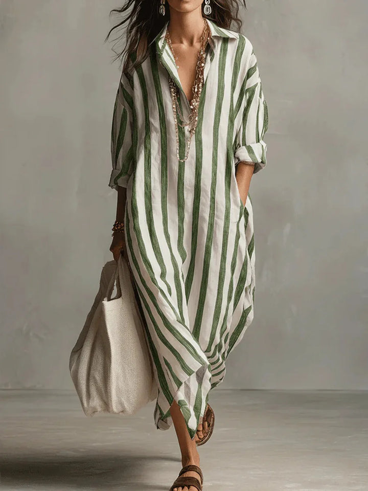Paloma | Women's Striped Long Sleeve Shirt Dress - Striped - Image 5