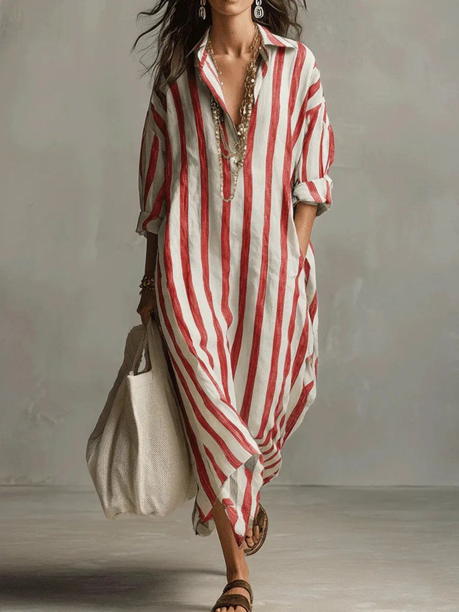 Paloma | Women's Striped Long Sleeve Shirt Dress - Striped - Image 6