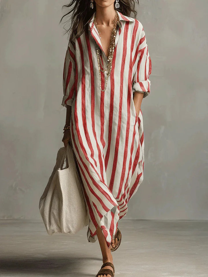 Paloma | Women's Striped Long Sleeve Shirt Dress - Striped - Image 6