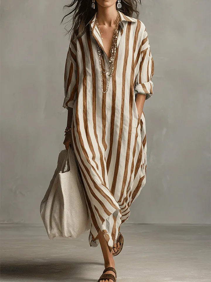Paloma | Women's Striped Long Sleeve Shirt Dress - Striped - Image 7
