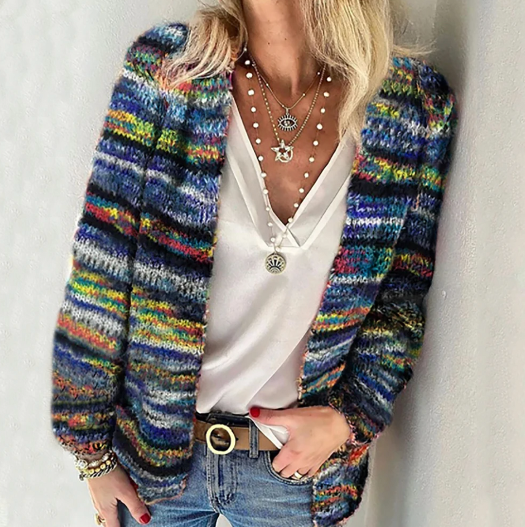 Pemba | Women's Multicolor Open Front Knit Cardigan - Image 2