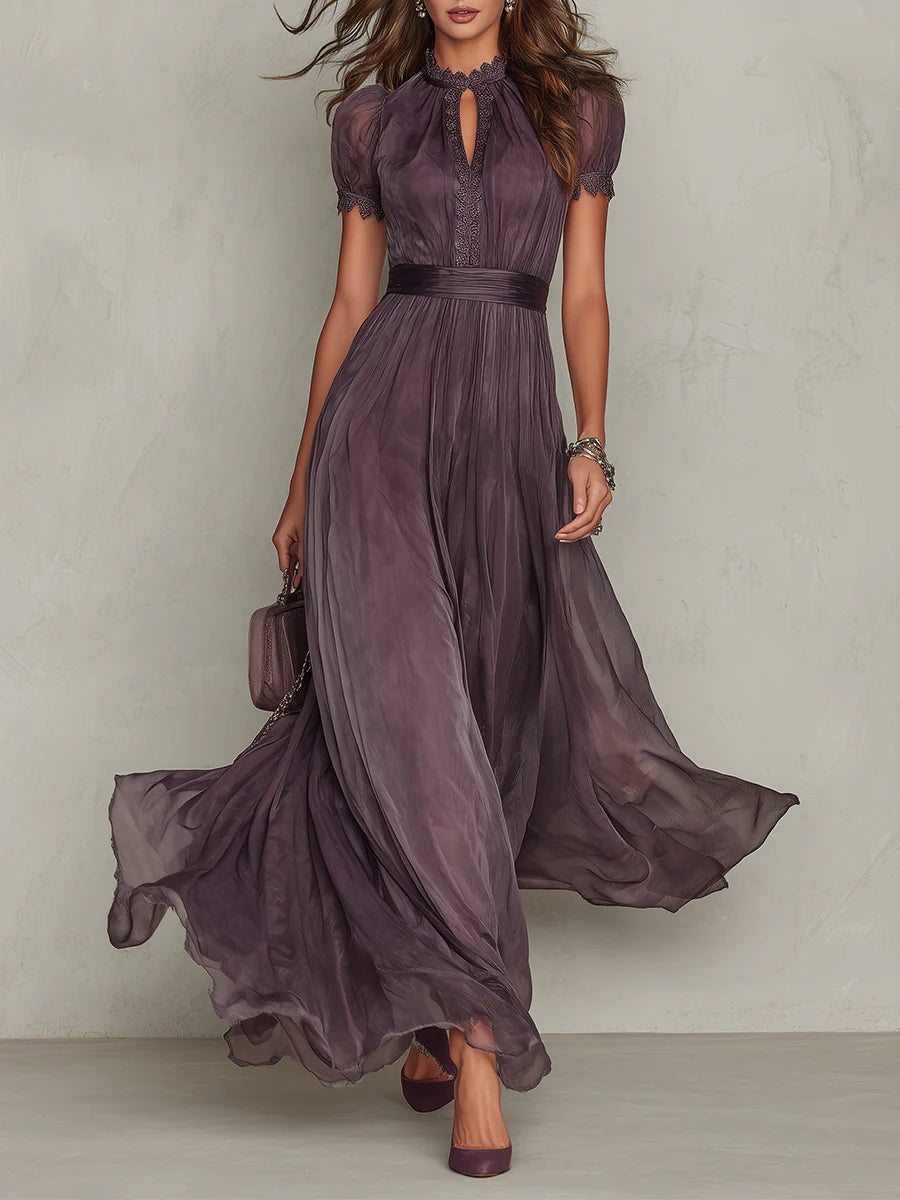 Penelope | Women's Short Sleeve Keyhole Maxi Dress - Purple - Image 1