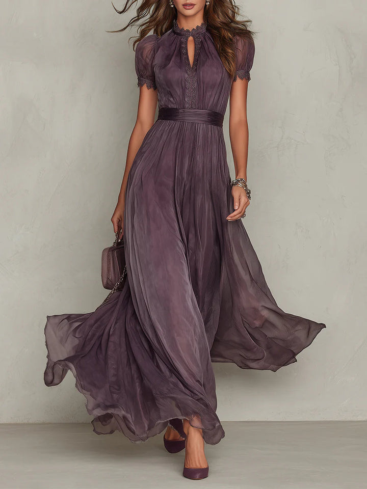 Penelope | Women's Short Sleeve Keyhole Maxi Dress - Purple - Image 1
