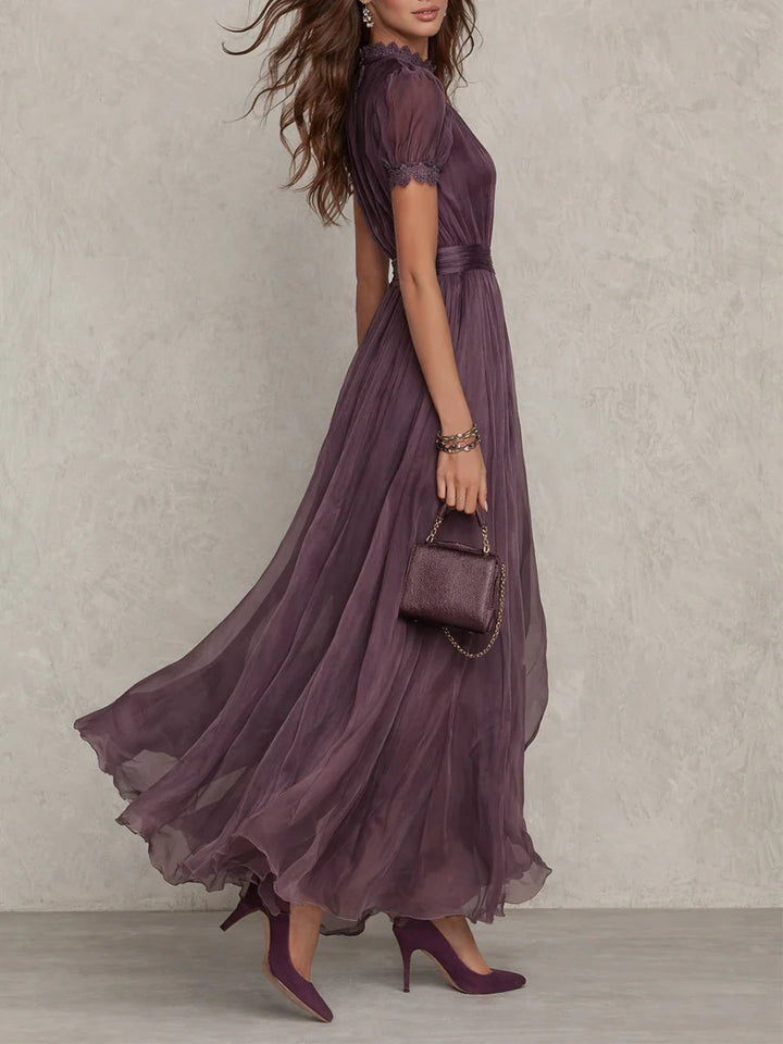 Penelope | Women's Short Sleeve Keyhole Maxi Dress - Purple - Image 2