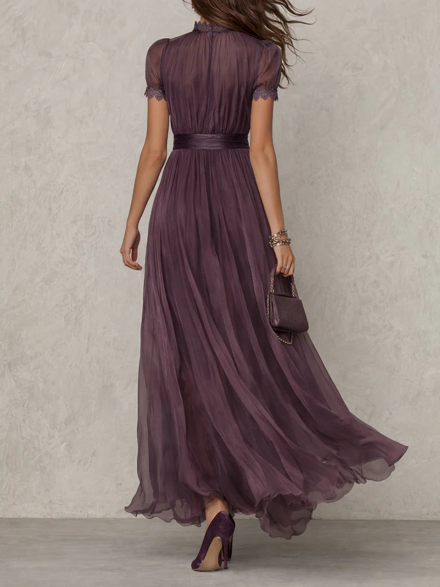 Penelope | Women's Short Sleeve Keyhole Maxi Dress - Purple - Image 3