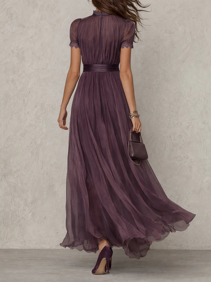 Penelope | Women's Short Sleeve Keyhole Maxi Dress - Purple - Image 3