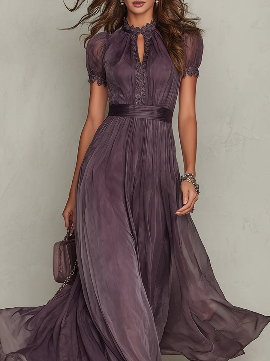 Penelope | Women's Short Sleeve Keyhole Maxi Dress - Purple - Image 4