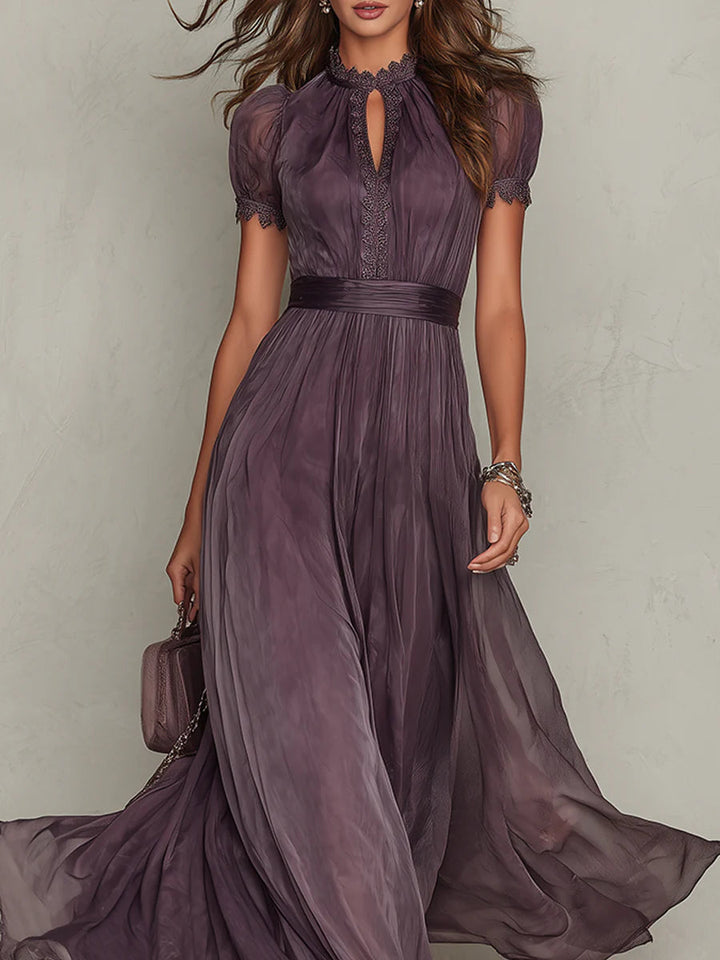 Penelope | Women's Short Sleeve Keyhole Maxi Dress - Purple - Image 4