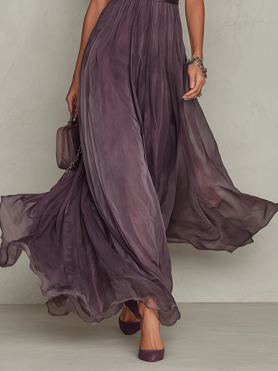 Penelope | Women's Short Sleeve Keyhole Maxi Dress - Purple - Image 5