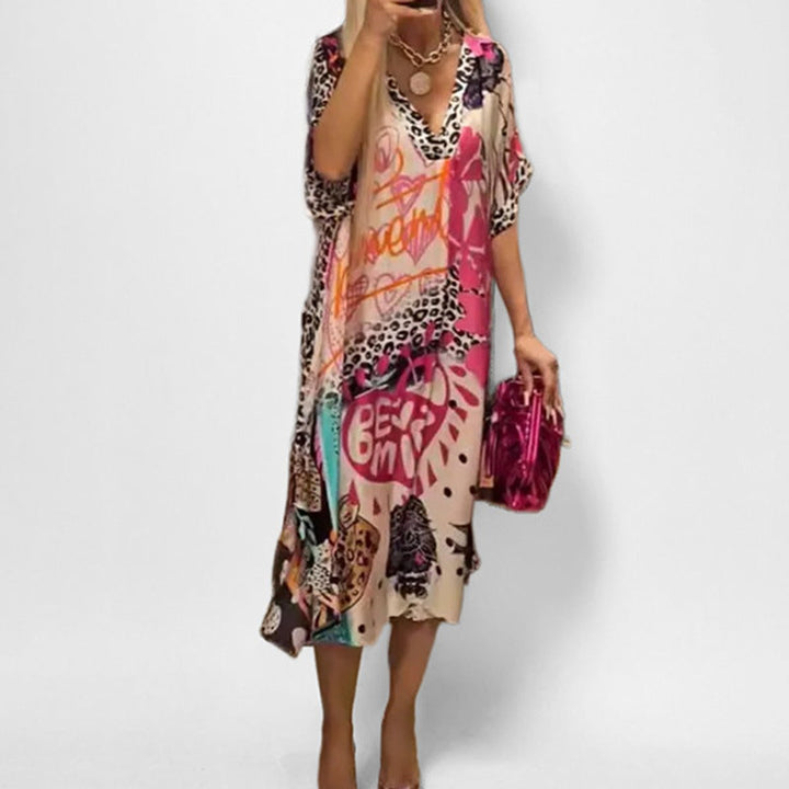 Petra | Women's Graphic Print V-Neck Midi Dress - Image 1