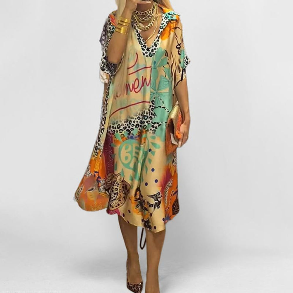 Petra | Women's Graphic Print V-Neck Midi Dress - Image 2