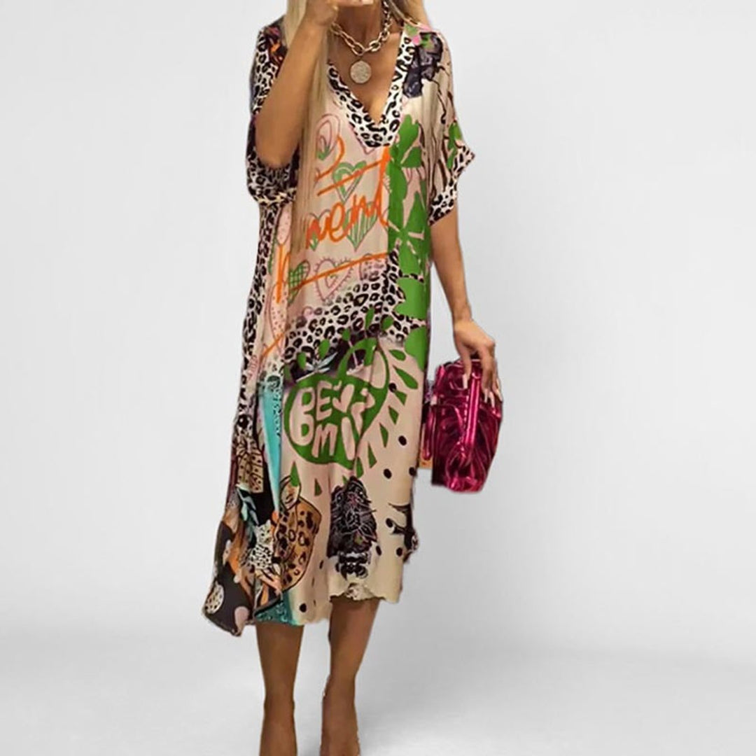 Petra | Women's Graphic Print V-Neck Midi Dress - Image 3