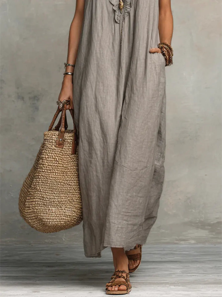 Priscilla | Women's Ruffle V-Neck Maxi Dress - Grey - Image 7