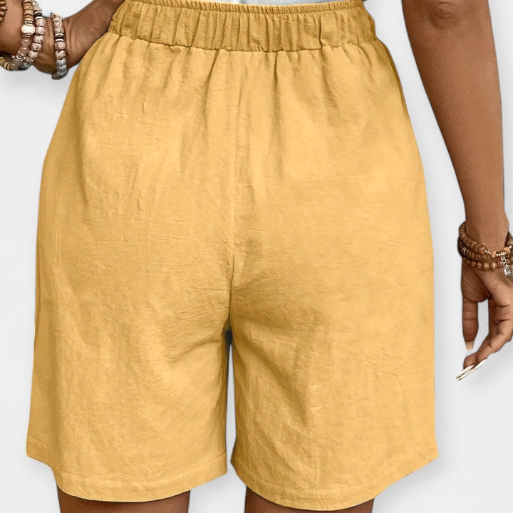 Priya | Women's Elastic Waist Drawstring Shorts - Mustard - Image 5