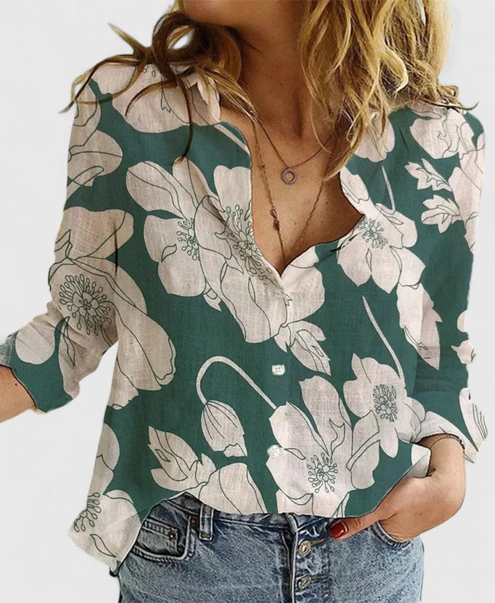 Quinby | Women's Floral Print Collared Blouse - Floral - Image 4