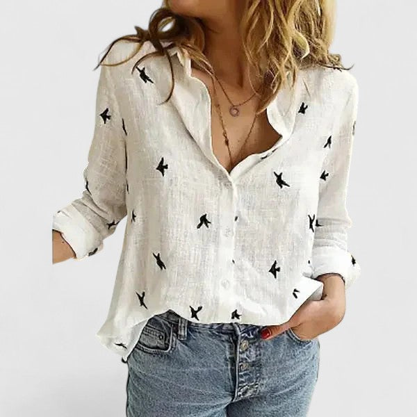Quinby | Women's Floral Print Collared Blouse - Floral - Image 7