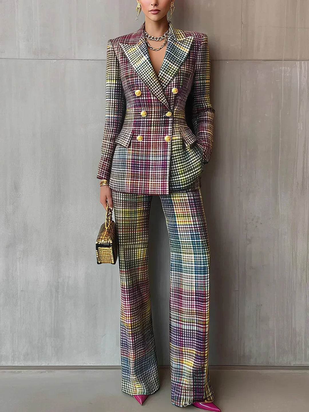Ramona | Women's Plaid Double-Breasted Suit Set - Image 1