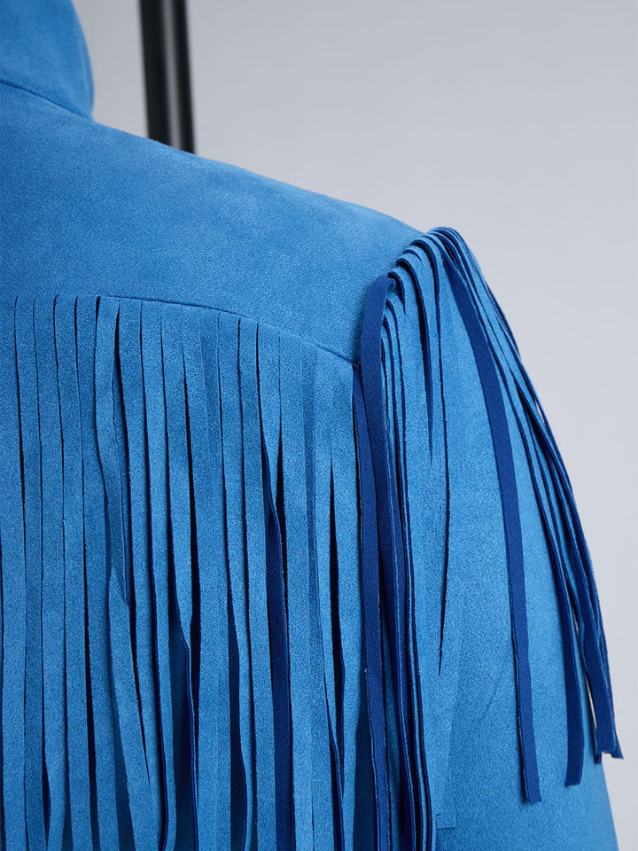 Ramona | Women's Western Fringe Zip Front Mini Dress - Blue - Image 8