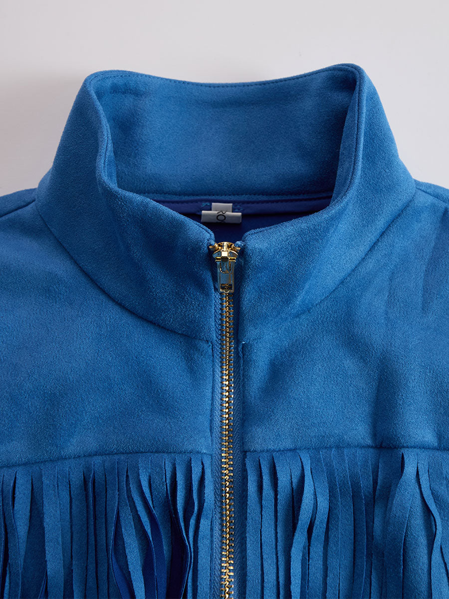 Ramona | Women's Western Fringe Zip Front Mini Dress - Blue - Image 9