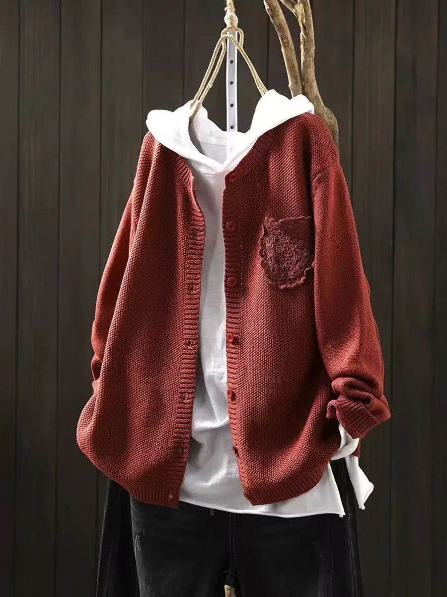 Remilda | Women's Oversized Knit Cardigan Sweater - Red - Image 1