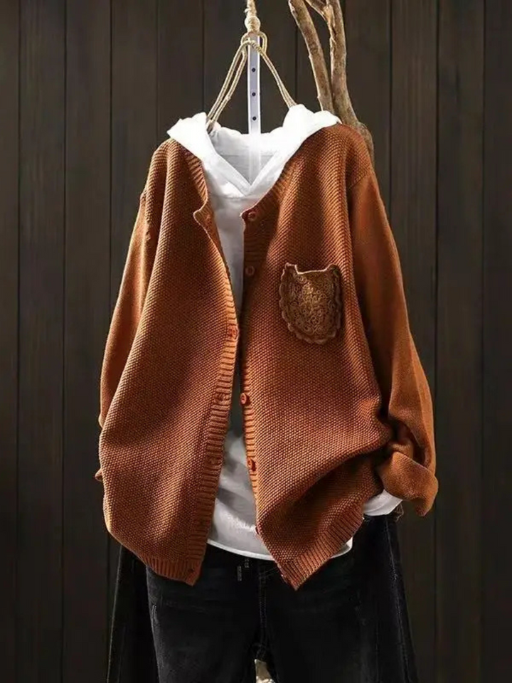 Remilda | Women's Oversized Knit Cardigan Sweater - Red - Image 4