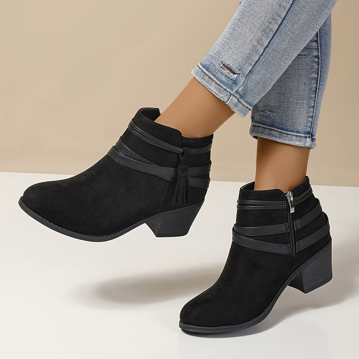 Renata | Women's Chelsea Ankle Boot with Block Heel - Black - Image 9