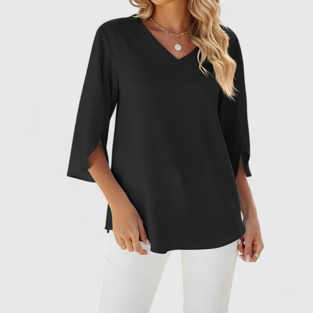 Renata | Women's Ruffle V-Neck 3/4 Sleeve Blouse - Baby Blue - Image 6